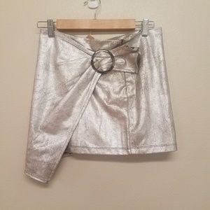 NWT Zara Trafaluc asymmetrical Metalic Mini skirt